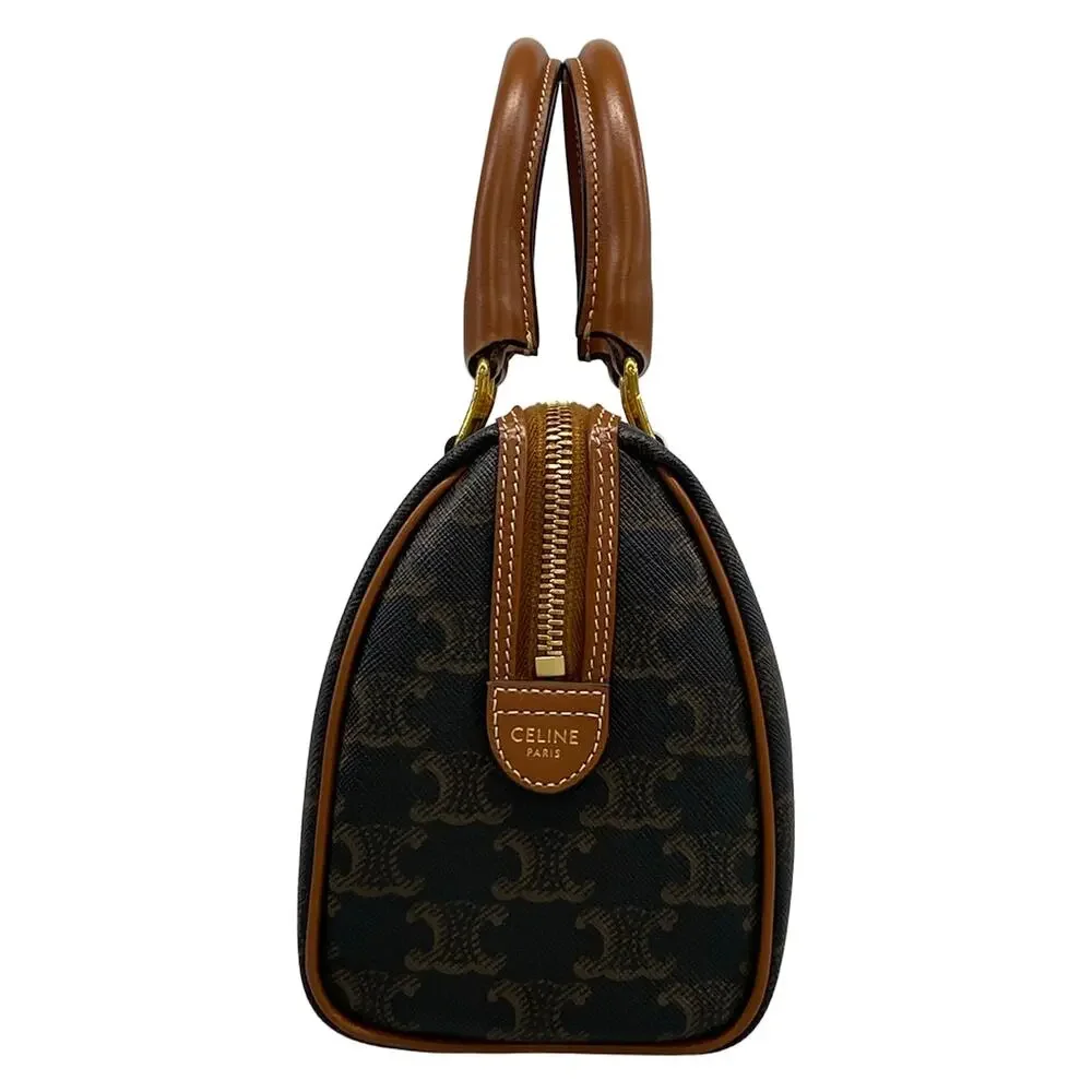 Celine Small Boston/Trionf Canvas Handbag 197582CAS.04LU Black Brown Triomphe